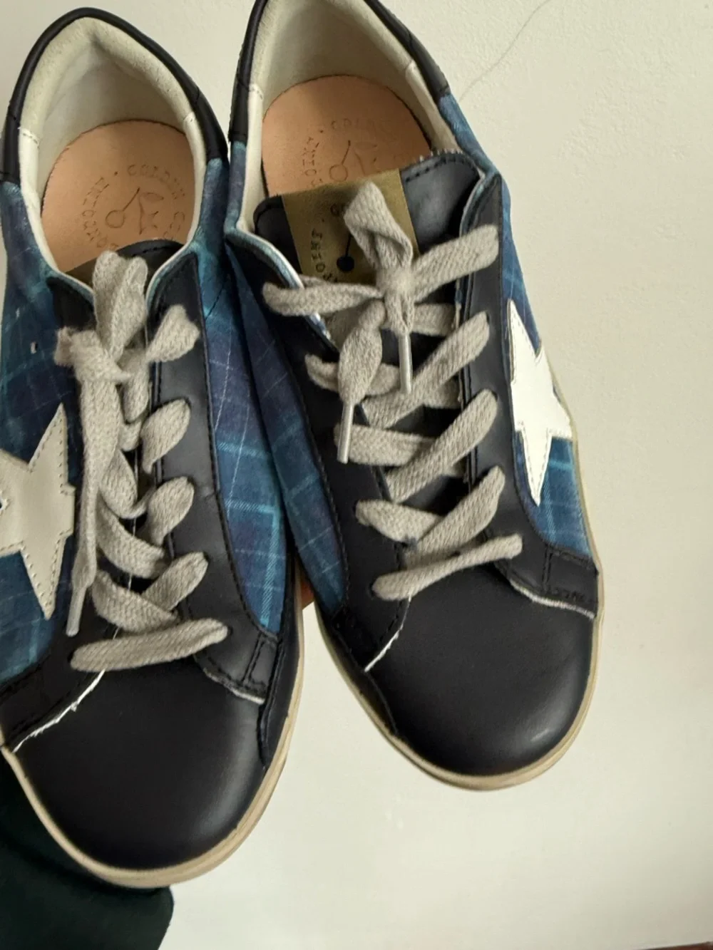 Golden Goose Ball Star Sneakers Blue Plaid Star Leather Italy Size 35 - Picture 9 of 9